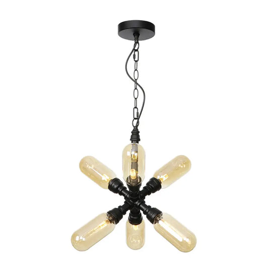 Vintage Starburst Chandelier – 5/6/8 Light Amber/Clear Glass Pendant Lamp 6 / Amber