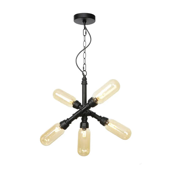 Vintage Starburst Chandelier – 5/6/8 Light Amber/Clear Glass Pendant Lamp 5 / Amber