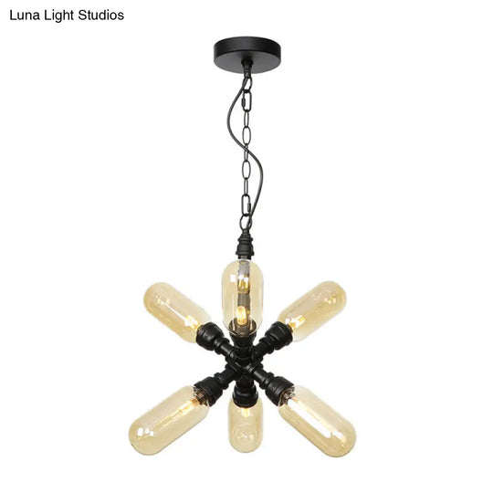 Starburst Chandelier - Vintage 5/6/8 Light Amber/Clear Glass Pendant Lamp Black 6 / Amber