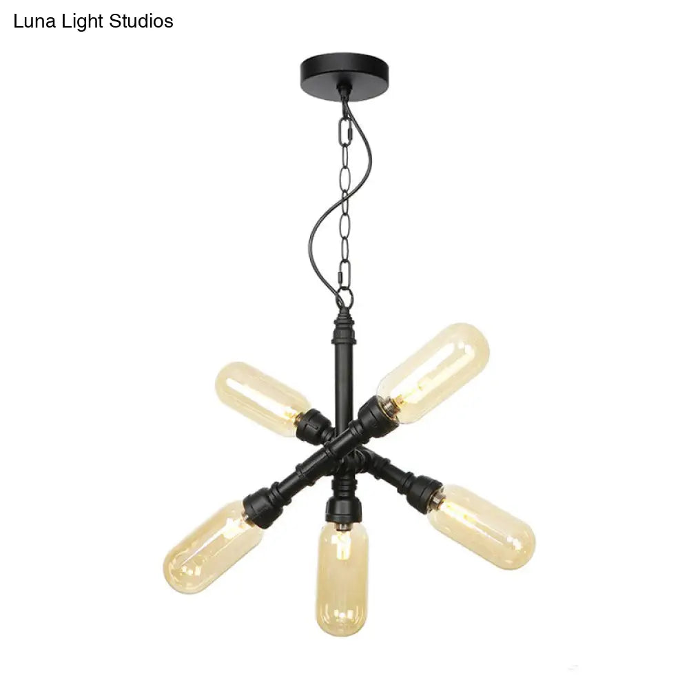 Starburst Chandelier - Vintage 5/6/8 Light Amber/Clear Glass Pendant Lamp Black 5 / Amber