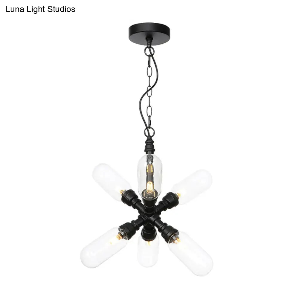 Starburst Chandelier - Vintage 5/6/8 Light Amber/Clear Glass Pendant Lamp Black