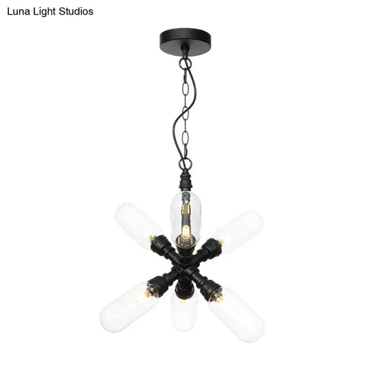 Starburst Chandelier - Vintage 5/6/8 Light Amber/Clear Glass Pendant Lamp Black
