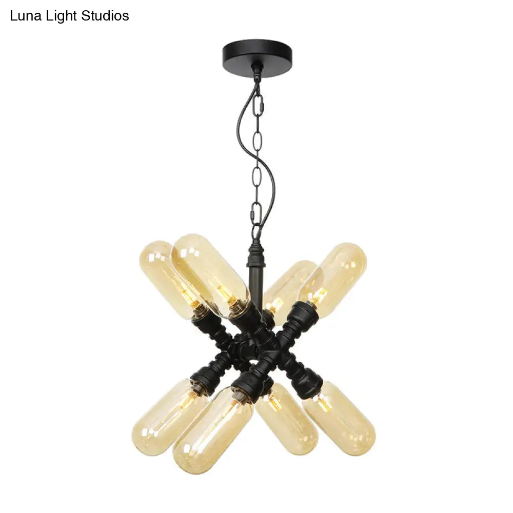 Starburst Chandelier - Vintage 5/6/8 Light Amber/Clear Glass Pendant Lamp Black 8 / Amber