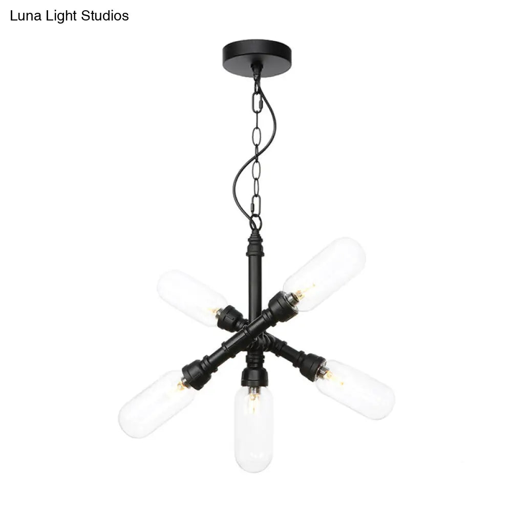 Starburst Chandelier - Vintage 5/6/8 Light Amber/Clear Glass Pendant Lamp Black 5 / Clear