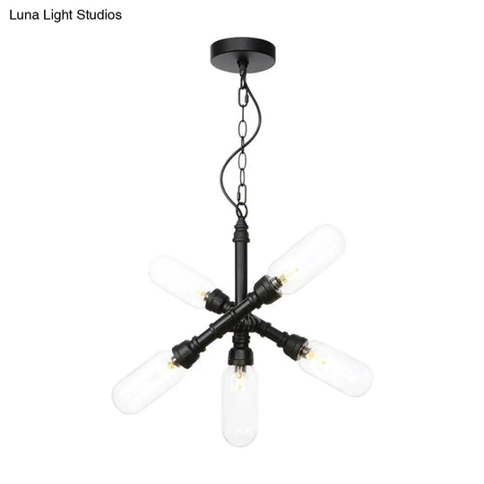Starburst Chandelier - Vintage 5/6/8 Light Amber/Clear Glass Pendant Lamp Black 5 / Clear