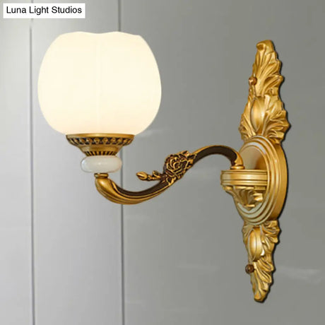 Vintage Style 1/2-Light Wall Sconce With Milky Glass And Gold Metallic Finish - Perfect For Corridor