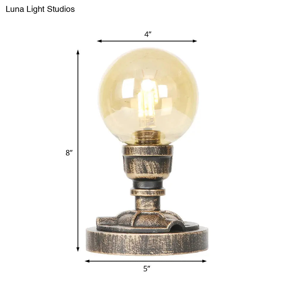 Vintage Style 1-Light Desk Lamp With Clear/Amber Glass Shade And Antique Bronze Globe Base - Perfect