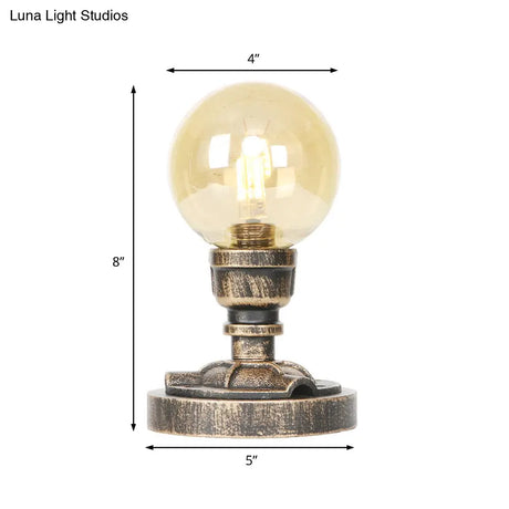 Vintage Style 1-Light Desk Lamp With Clear/Amber Glass Shade And Antique Bronze Globe Base - Perfect