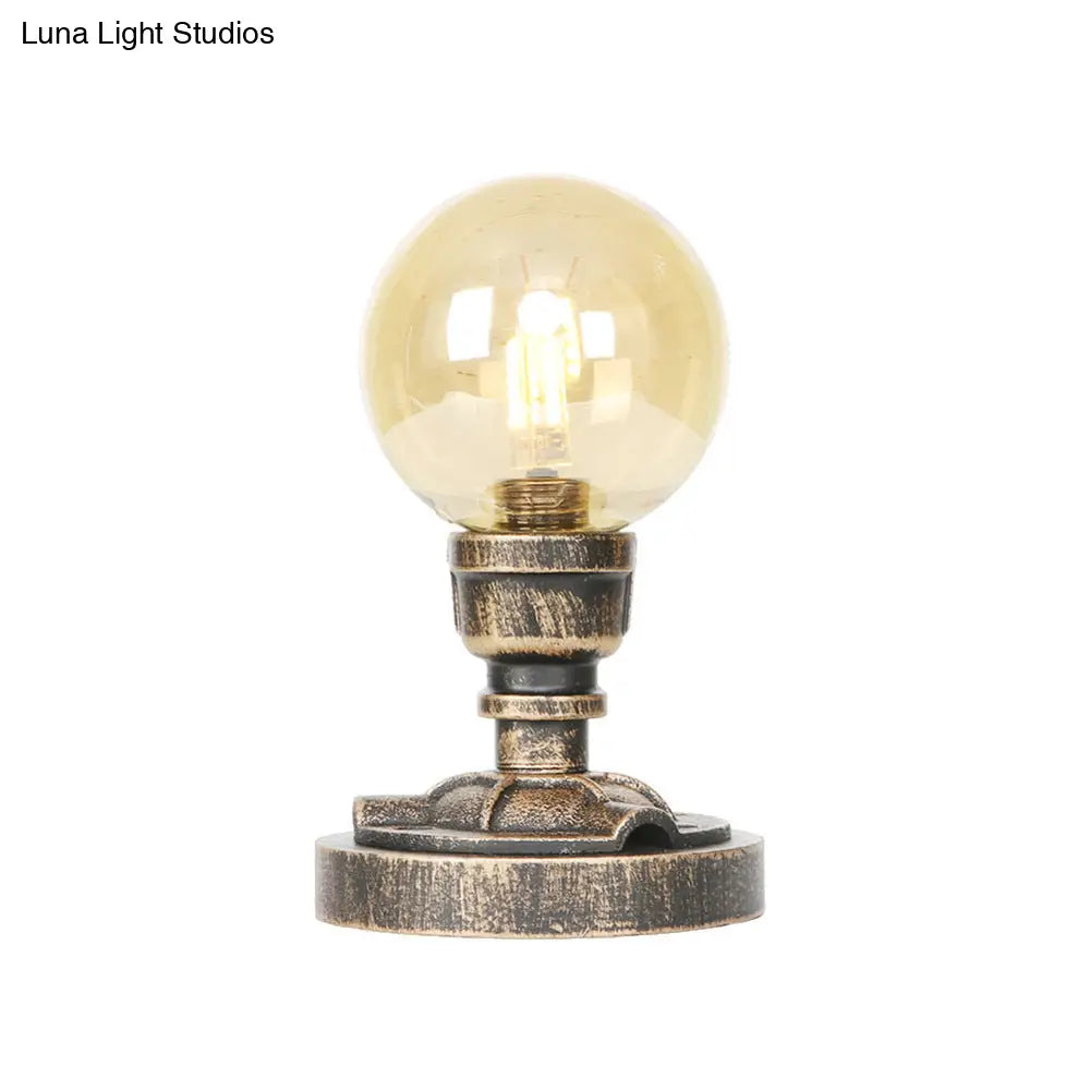 Vintage Style 1-Light Desk Lamp With Clear/Amber Glass Shade And Antique Bronze Globe Base - Perfect