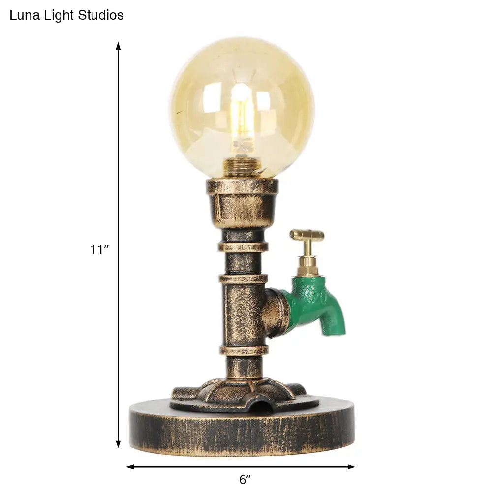 Vintage Style 1-Light Desk Lamp With Clear/Amber Glass Shade And Antique Bronze Globe Base - Perfect