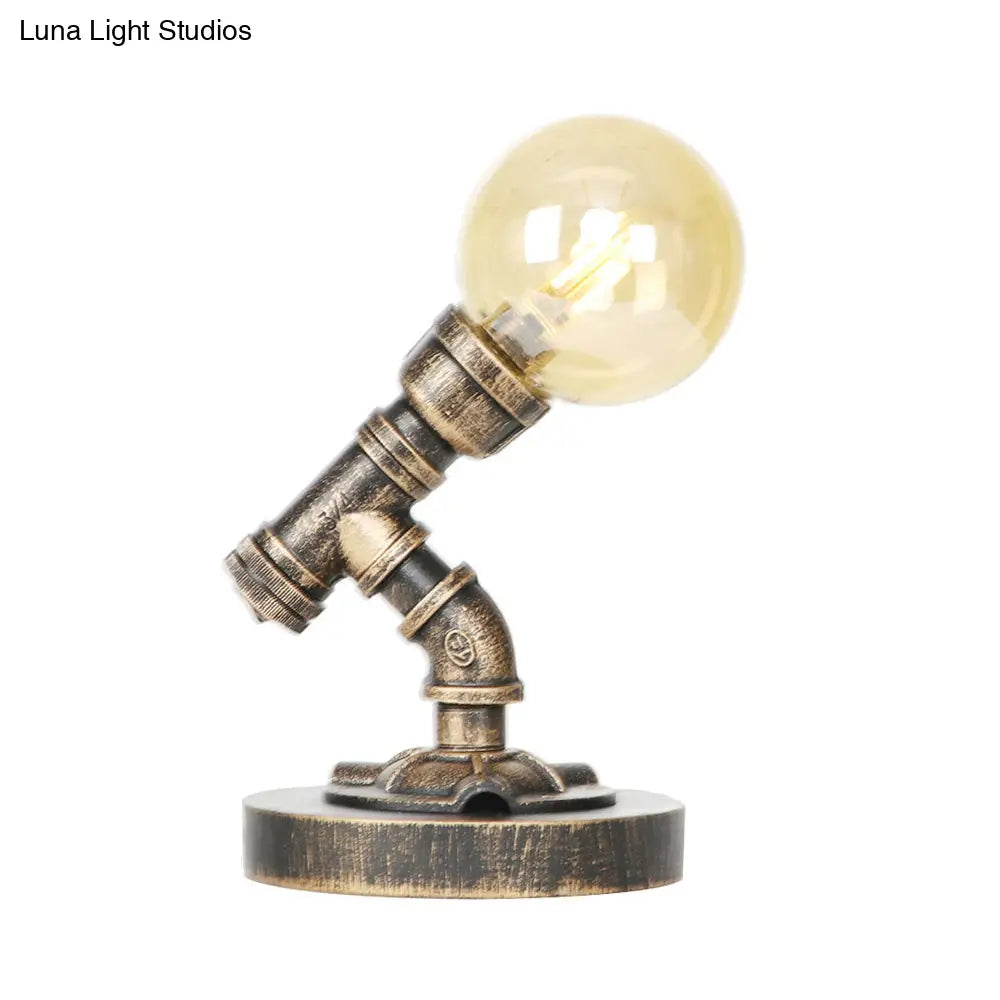 Vintage Style 1-Light Desk Lamp With Clear/Amber Glass Shade And Antique Bronze Globe Base - Perfect