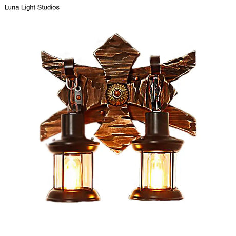 Vintage Style 2-Light Indoor Sconce Lamp: Black Candle/Lantern Wall Lighting With Clear Glass/Marble
