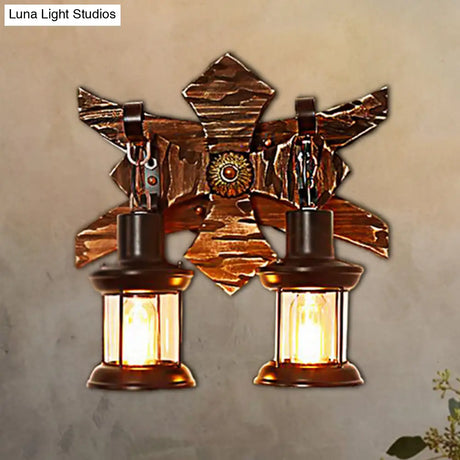 Vintage Style 2-Light Indoor Sconce Lamp: Black Candle/Lantern Wall Lighting With Clear Glass/Marble