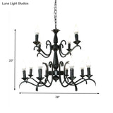 Vintage Style 3/5-Head Flameless Candle Chandelier - Black Metallic Hanging Lamp For Living Room