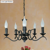 Vintage Style 3/5-Head Flameless Candle Chandelier - Black Metallic Hanging Lamp For Living Room
