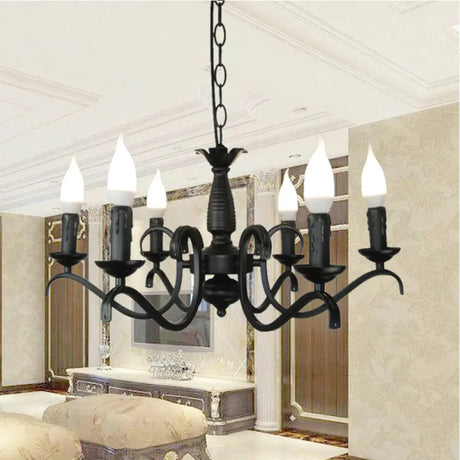 Vintage Style 3/5-Head Flameless Candle Chandelier - Black Metallic Hanging Lamp For Living Room 6 /