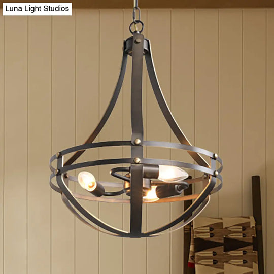 Vintage Style 3-Head Black Chandelier Pendant Lamp With Metallic Shade