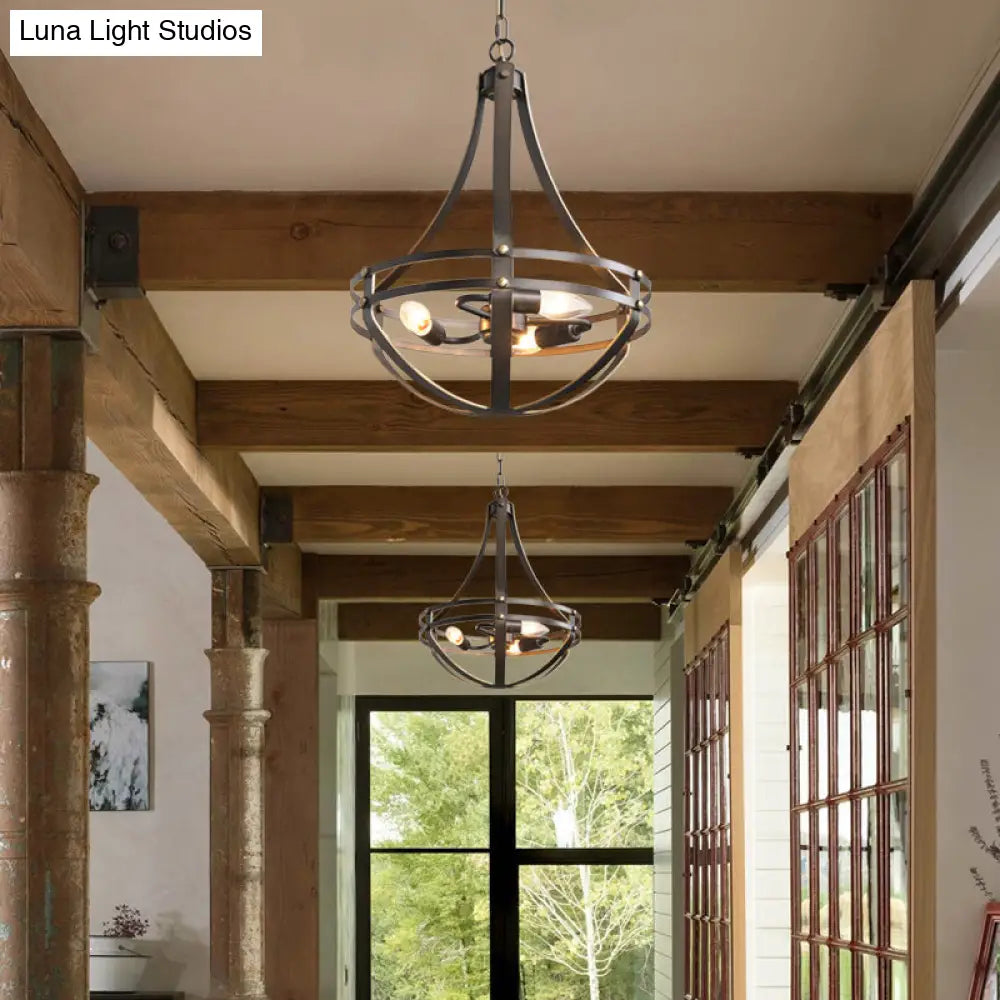 Vintage Style 3-Head Black Chandelier Pendant Lamp With Metallic Shade