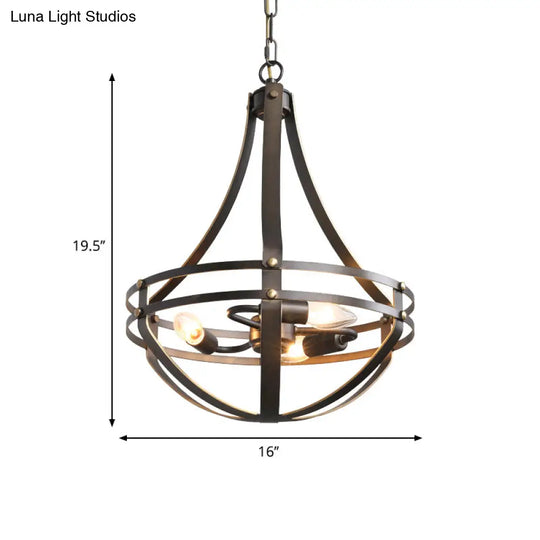 Vintage Style 3-Head Black Chandelier Pendant Lamp With Metallic Shade