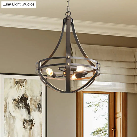 Vintage Style 3-Head Black Chandelier Pendant Lamp With Metallic Shade