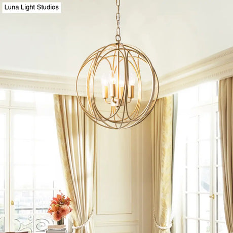 Vintage Style 3-Light Metal Cage Chandelier With Adjustable Chain For Indoor Ceiling - Metallic