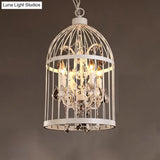 Vintage Style 4-Head Birdcage Chandelier in Black/White/Rust Iron – Elegant Hanging Lamp with Candle and Crystal Deco