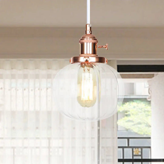 Vintage Style Amber/Clear Ridged Glass Pendant Light Fixture - 1 Adjustable Living Room Ceiling