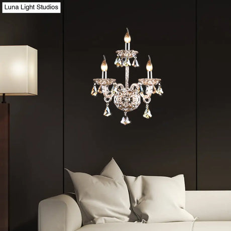 Vintage Style Amber Crystal Candle Wall Sconce With 3 Lights For Living Room
