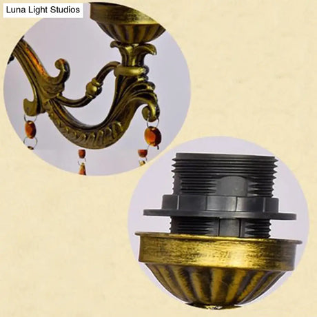 Vintage-Style Amber Glass Bell Wall Sconce With Colorful Bead - Bedroom Lamp (1 Light)
