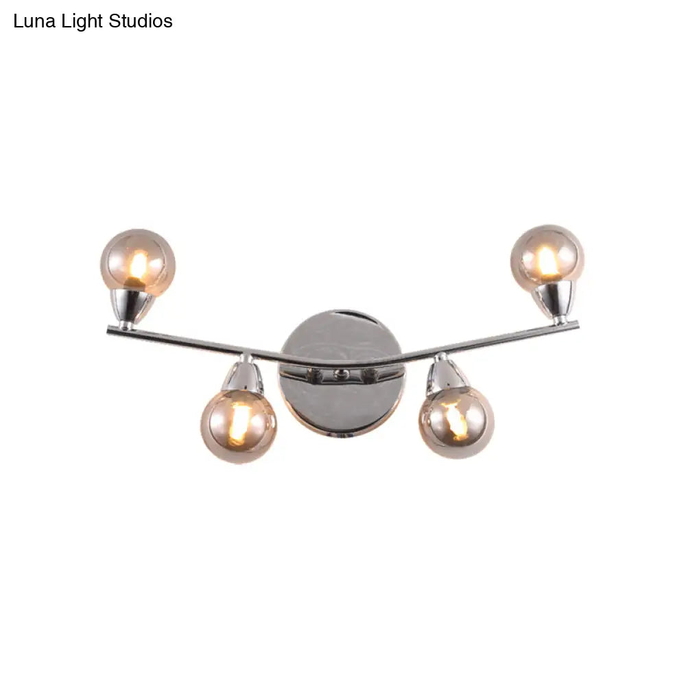 Vintage Style Ball Shaped Glass Wall Sconce Light With Chrome Finish - 2/4 Lights Ideal For Living