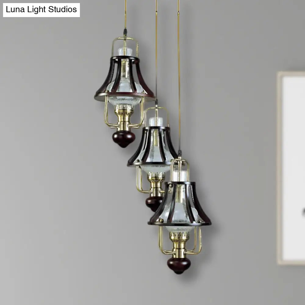 Caged Bell Pendant: Vintage Black Metal & Crystal Dining Room Light Fixture