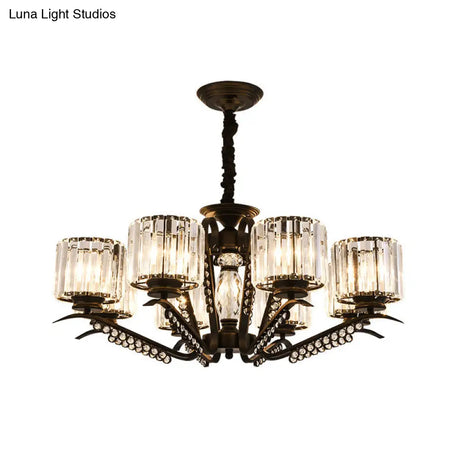 Vintage Style Black Crystal Drum Chandelier - 3/5 Head Suspension Lamp For Dining Room