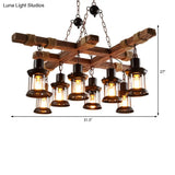 Vintage Style Black Lantern Chandelier With Clear Glass And Wood Frame - Ideal For Coffee Shops
