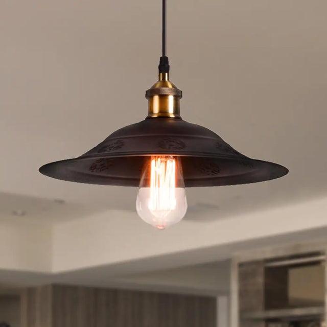 Vintage Style Black Metal Hanging Lamp - Bell Shade Pendant For Living Room