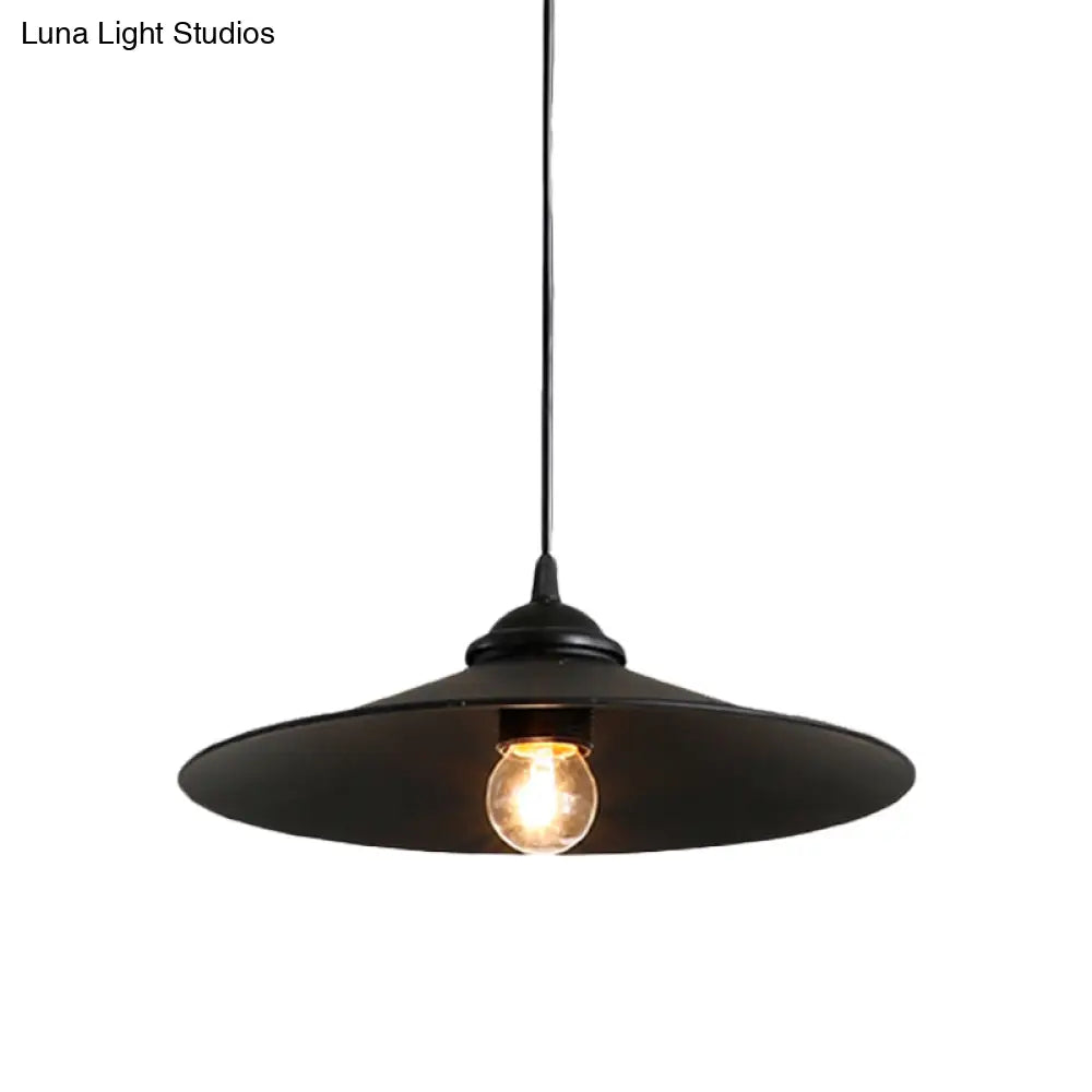 Vintage Style Black Metal Pendant Light With Flared Shade For Bar - 1 Head Ceiling Fixture