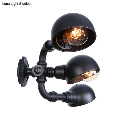 Vintage Style Black Metal Wall Lighting - Pipe Design For Corridor 3 Head Semi Circle Mount Fixture