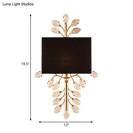 Vintage Style Black Rectangle Sconce Light Fixture With Crystal Branching Design
