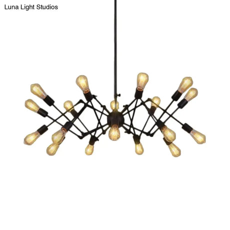 Vintage Style Black Spider Metal Hanging Ceiling Light - Adjustable Chandelier For Restaurants