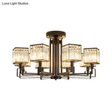 Vintage Style Black Square Metal Ceiling Light Fixture With Crystal Prism - 4/6/8 Lights Ideal For