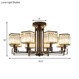 Vintage Style Black Square Metal Ceiling Light Fixture With Crystal Prism - 4/6/8 Lights Ideal For