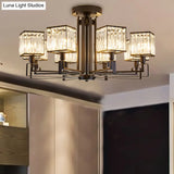 Vintage Style Black Square Metal Ceiling Light Fixture With Crystal Prism - 4/6/8 Lights Ideal For
