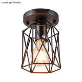 Vintage Style Black Wire Cage Semi Flush Light Ceiling Mounted Fixture For Kitchen