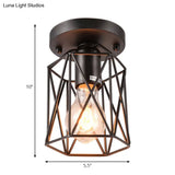 Vintage Style Black Wire Cage Semi Flush Light Ceiling Mounted Fixture For Kitchen