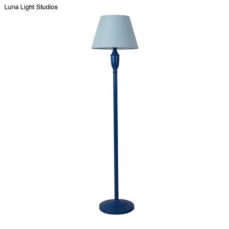 Vintage Style Blue Fabric Barrel Floor Lamp - Bedroom Standing Light With 1 Bulb