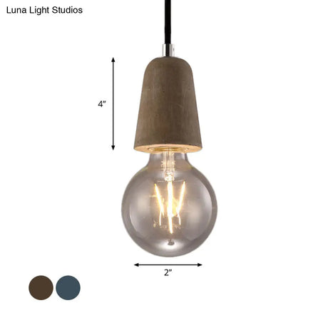 Vintage Style Blue/Gray Cement Mini Pendant Light With Open Bulb – Adjustable Cord