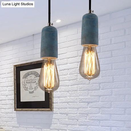 Vintage Style Blue/Gray Cement Mini Pendant Light With Open Bulb – Adjustable Cord