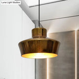 Vintage Style Brass Finish Hanging Light With Shade - 1 Pendant Lighting For Restaurants