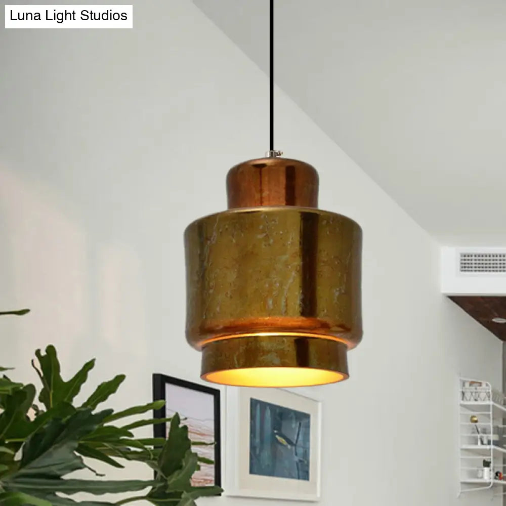Vintage Style Brass Finish Hanging Light With Shade - 1 Pendant Lighting For Restaurants