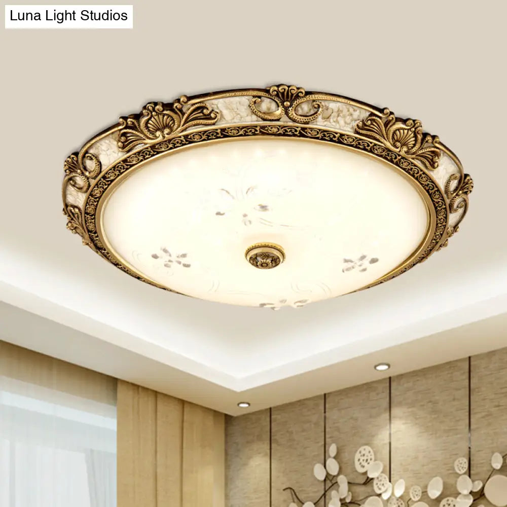 Vintage Style Brass Led Flushmount Light With Cream Glass Bowl Shape - Warm/White Option 3 Sizes