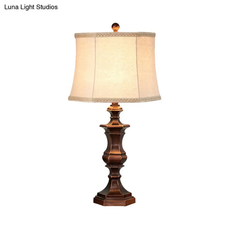 Vintage Style Bronze Flared Bedside Lamp - Fabric Shade 1-Head Nightstand Light
